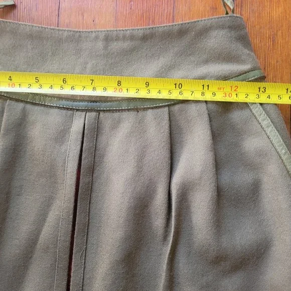 Vintage French Wool Skirt Olive Red Pencil, sz 2 - Picture 6 of 14